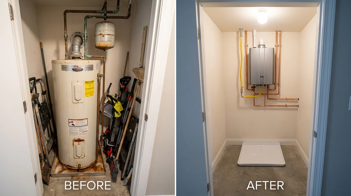 Tank water heater versus wall-mounted tankless unit comparison for McHenry, IL homeowners